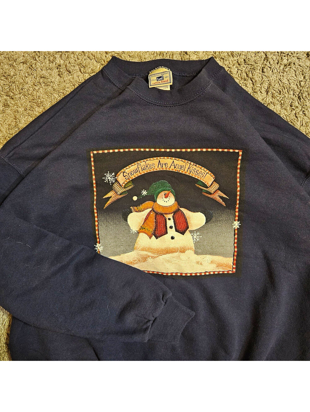 Lee Men’s XL Navy Christmas Snowman Graphic Crew Neck Pullover Sweatshirt